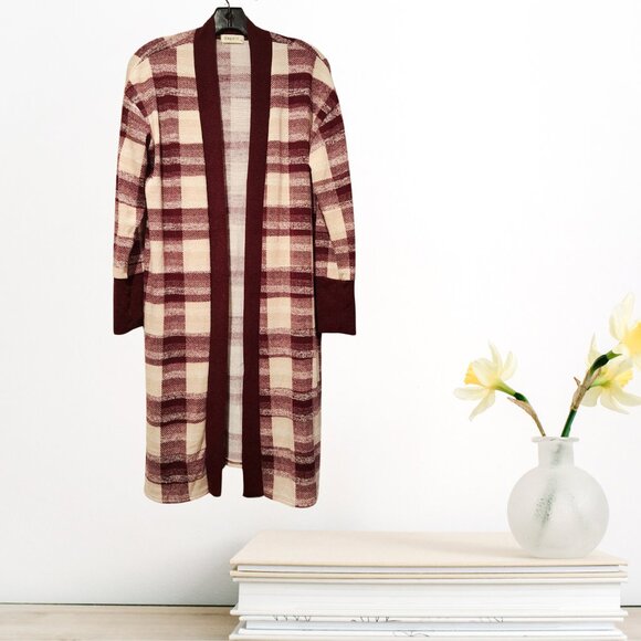 Ginger G Cardigan Sweater Womens M Burgundy Checkered Long Sleeves Open Style - Picture 8 of 9